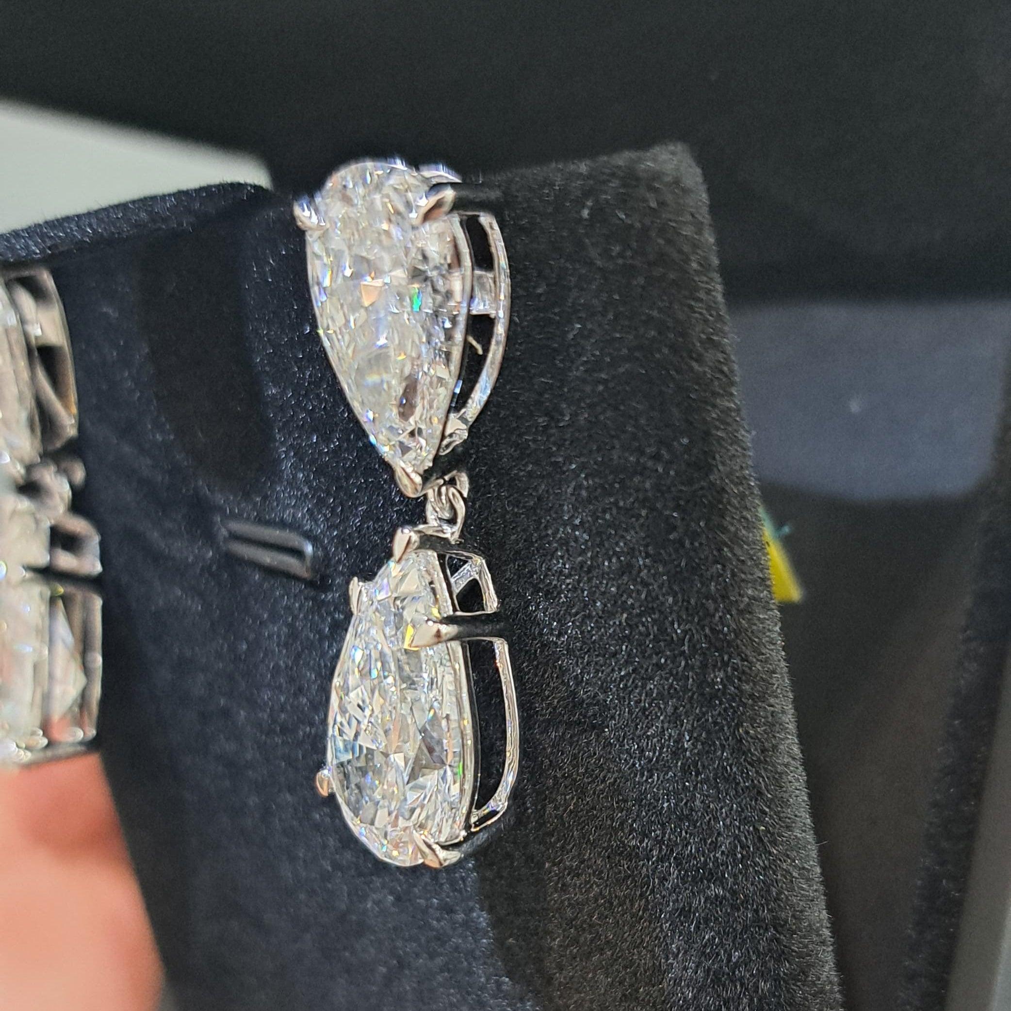 Clearance - CERTIFIED 12.00Ct Pear Diamond Dangle Drop Earring in Platinum