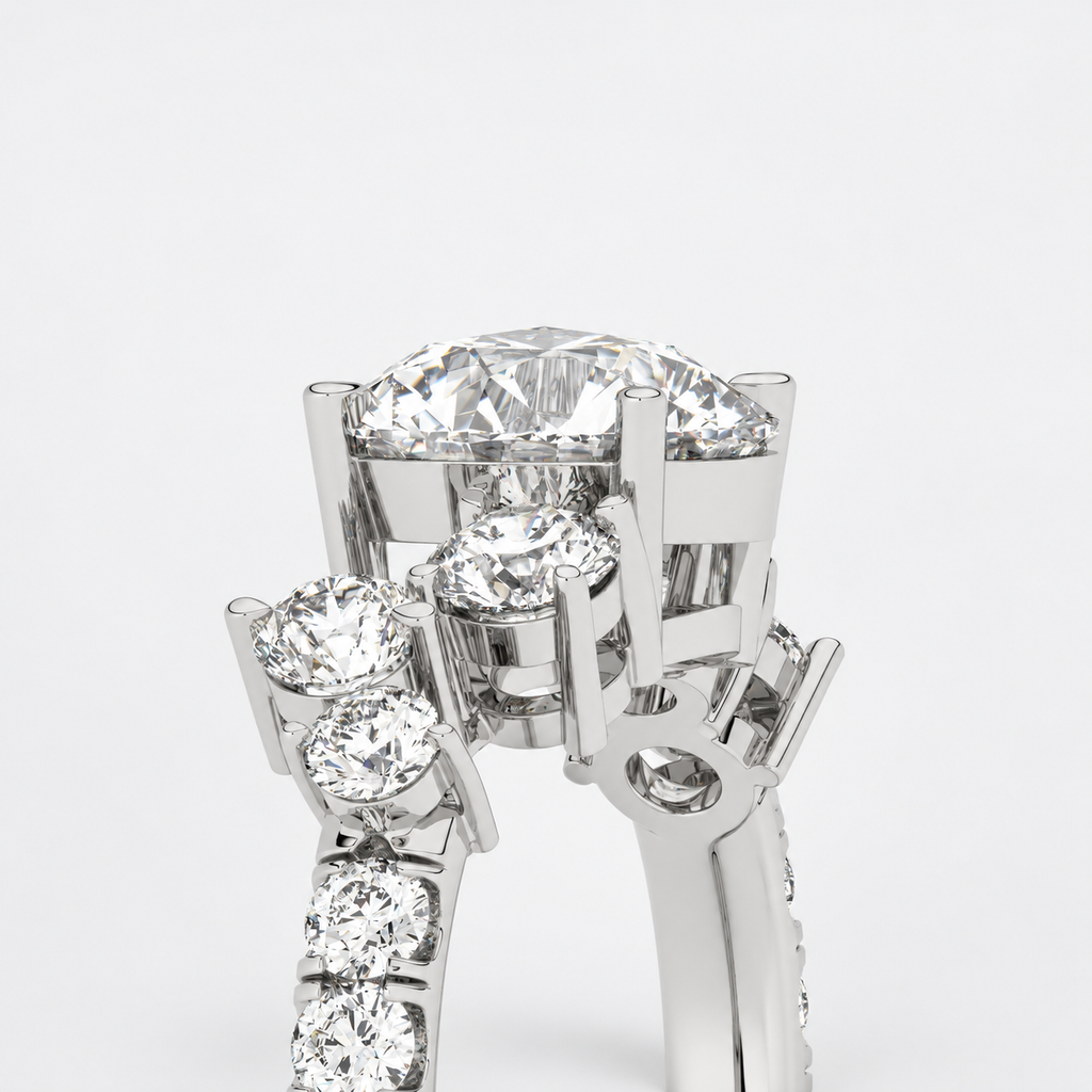 Round Diamond Engagement Ring Platinum Labgrown 3.00 Ct Solitaire with side Diamond