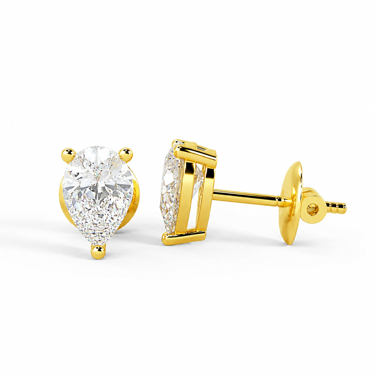 GIA Certified 100% Natural Pear Shape Diamond 18k Yellow Gold Stud Earrings 1.00Ct