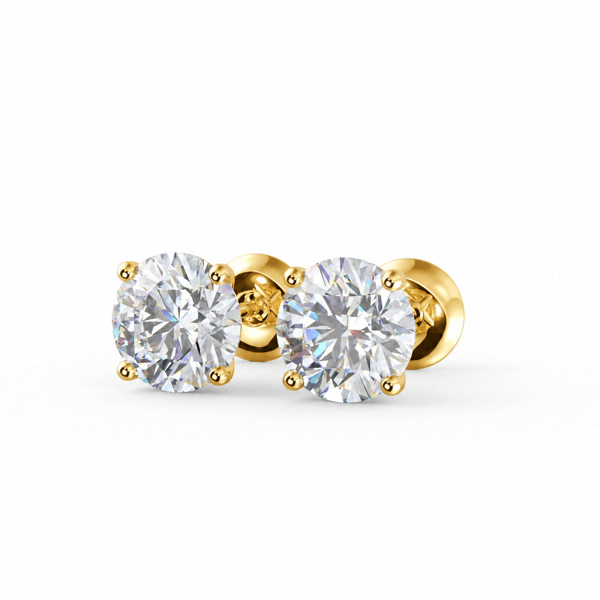 Round Diamond Stud Earrings 2.00 Carat Claw Set Lab Grown IGI Certified in Gold & Platinum