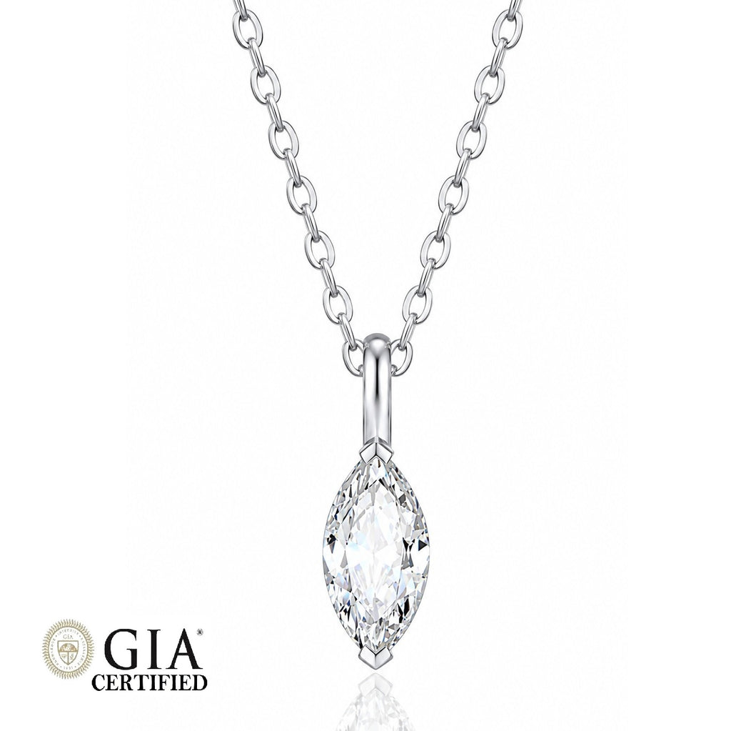 GIA Certified Marquise Natural Diamond Solitaire Pendant in Gold (0.30–1.00CT)