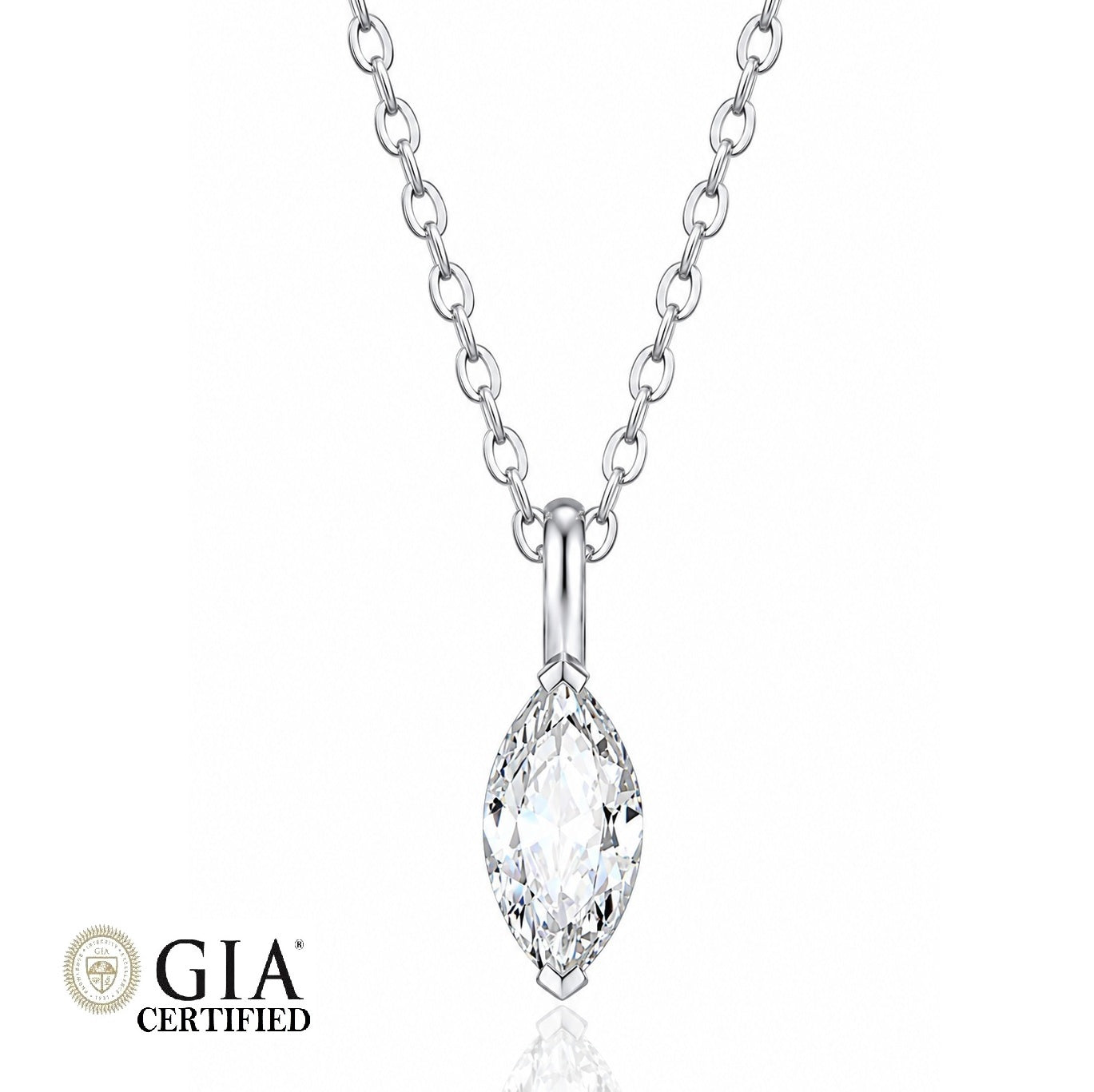GIA Certified Marquise Natural Diamond Solitaire Pendant in Gold (0.30–1.00CT)