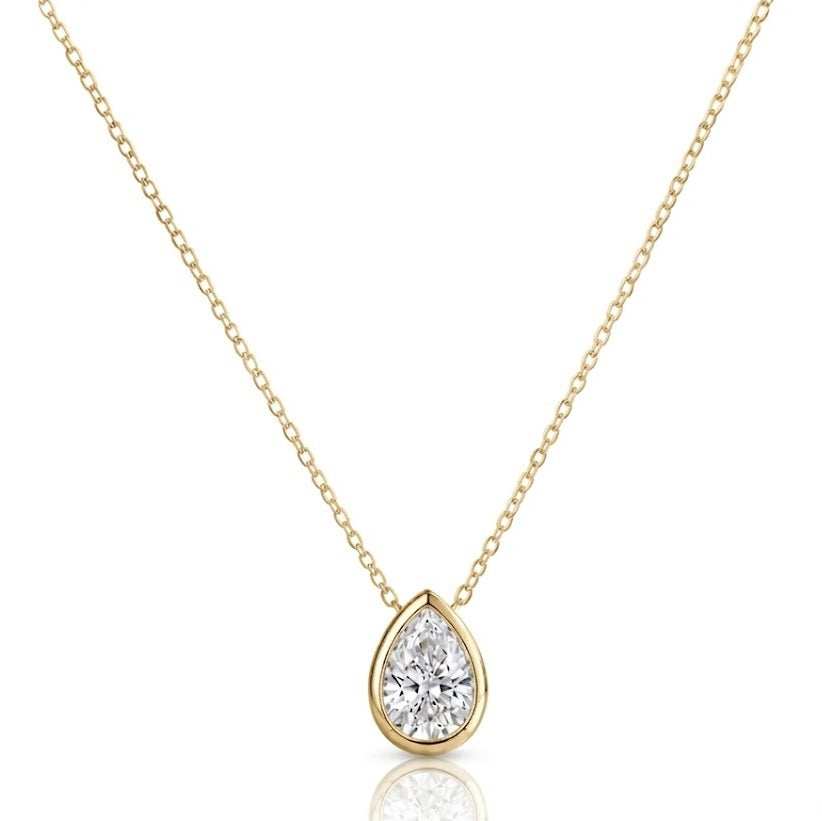 GIA Certified Pear Natural Diamond Bezel Set Pendant in Gold (0.30–1.00CT)