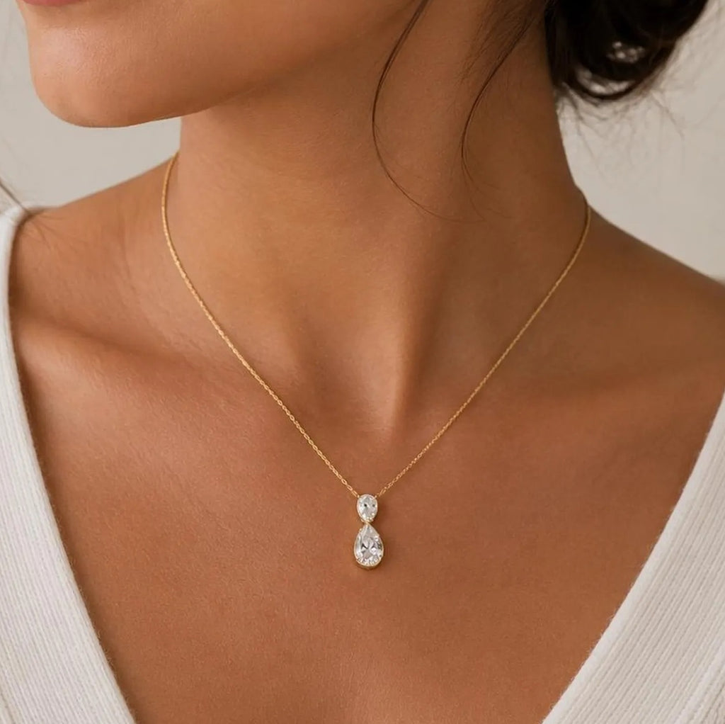 GIA Certified 1.00ct Natural Double Pear Diamond Drop Pendant, White Gold