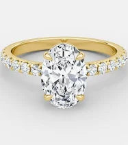 IGI CERTIFIED 4.00CT OVAL D/VS1 WHITH HIDDEN HALO AND DIAMOND ON BAND IN 18K YELLOW GOLD