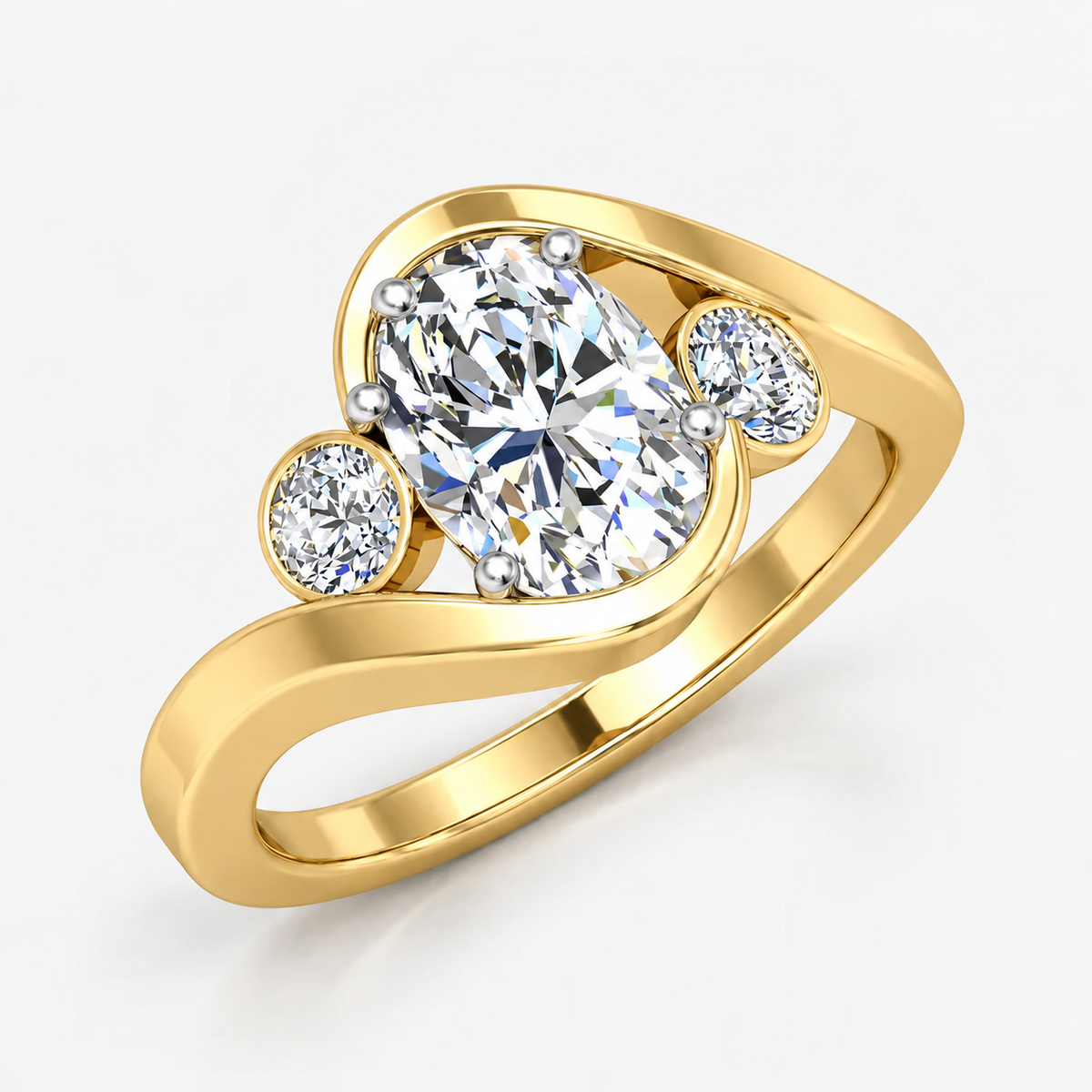 IGI Certified Oval-Cut & Round Diamond Claw and Bezel Set Engagement Ring in Platinum & Gold