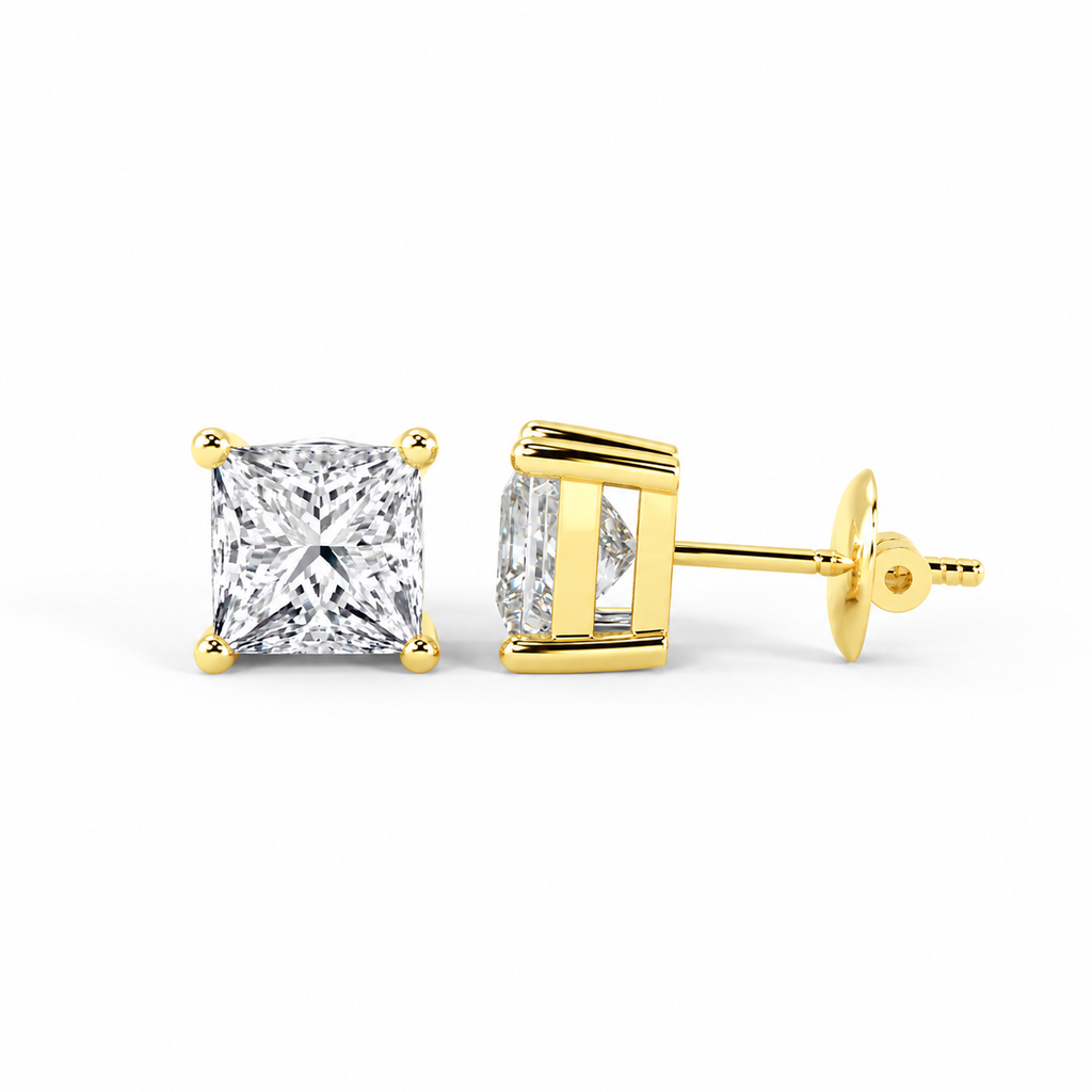 GIA Certified 100% Natural Princess Cut Diamond 18k Yellow Gold Stud Earrings 1.02Ct