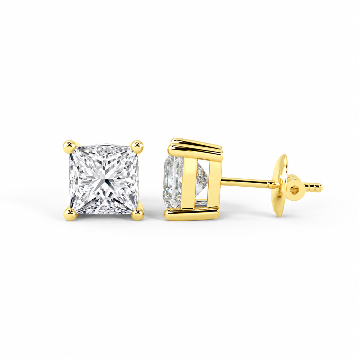GIA Certified 100% Natural Princess Cut Diamond 18k Yellow Gold Stud Earrings 1.02Ct