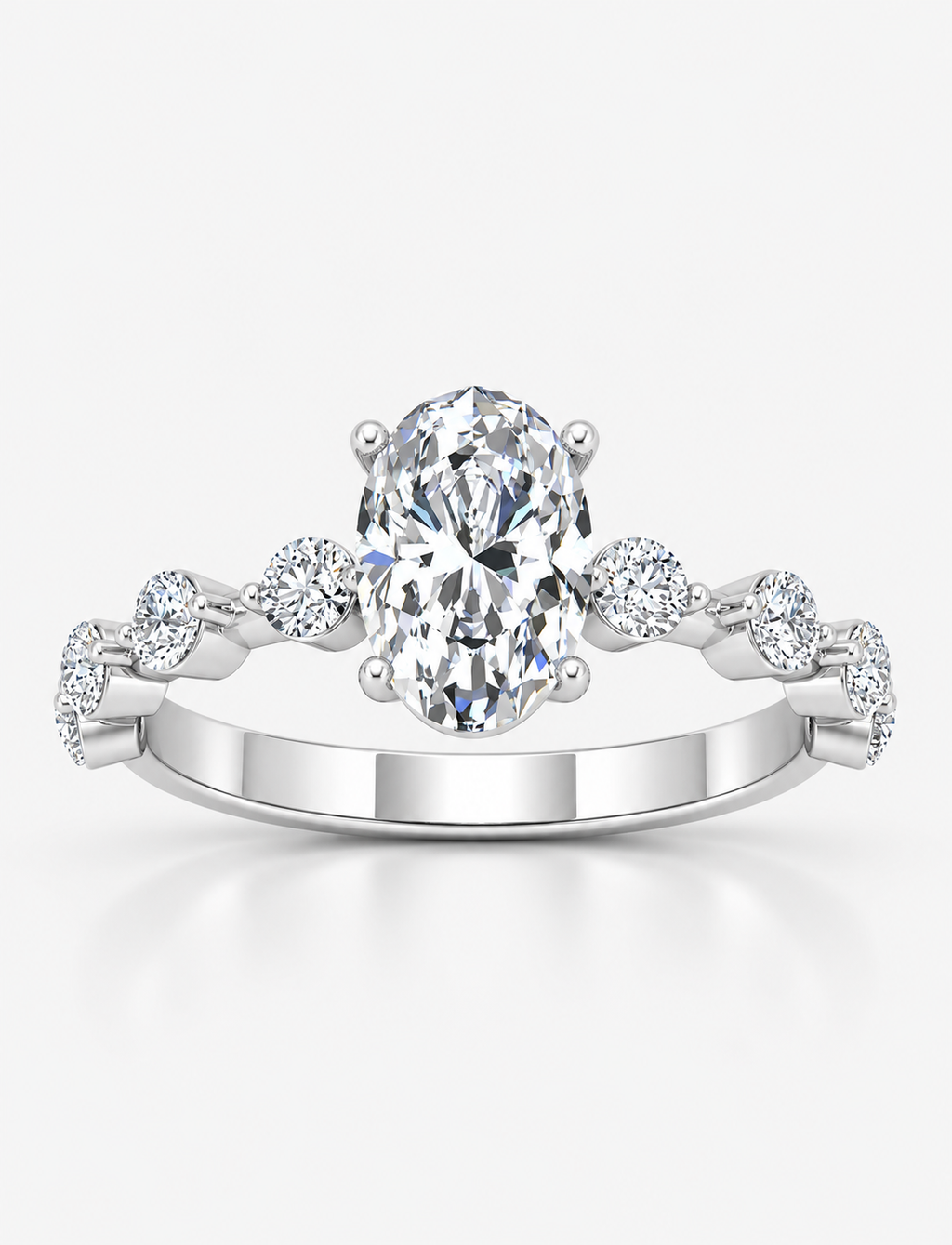Oval-Cut Diamond Engagement Ring with Floating Shared-Prong Bubble Band in Platinum & Gold