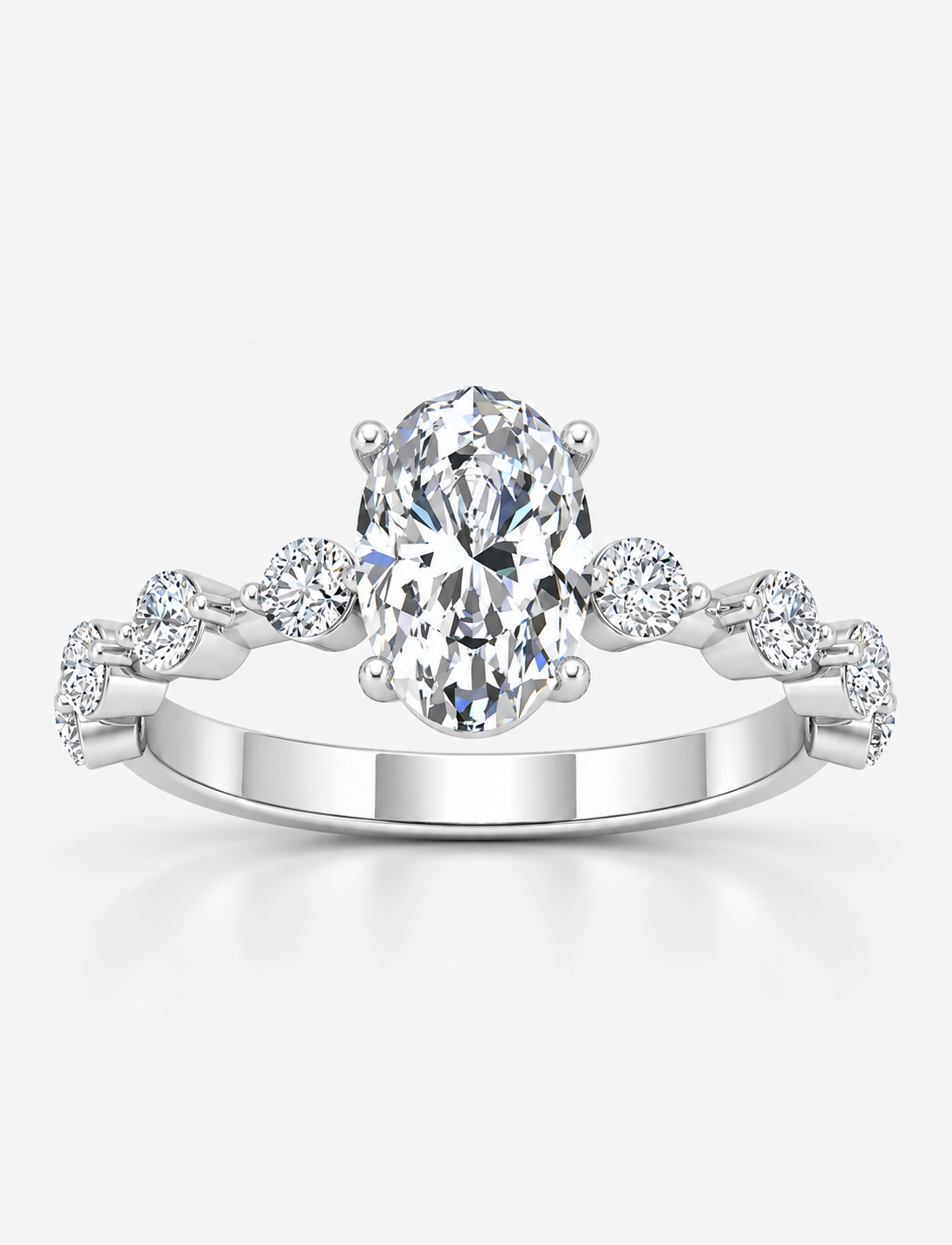 Oval-Cut Diamond Engagement Ring with Floating Shared-Prong Bubble Band in Platinum & Gold