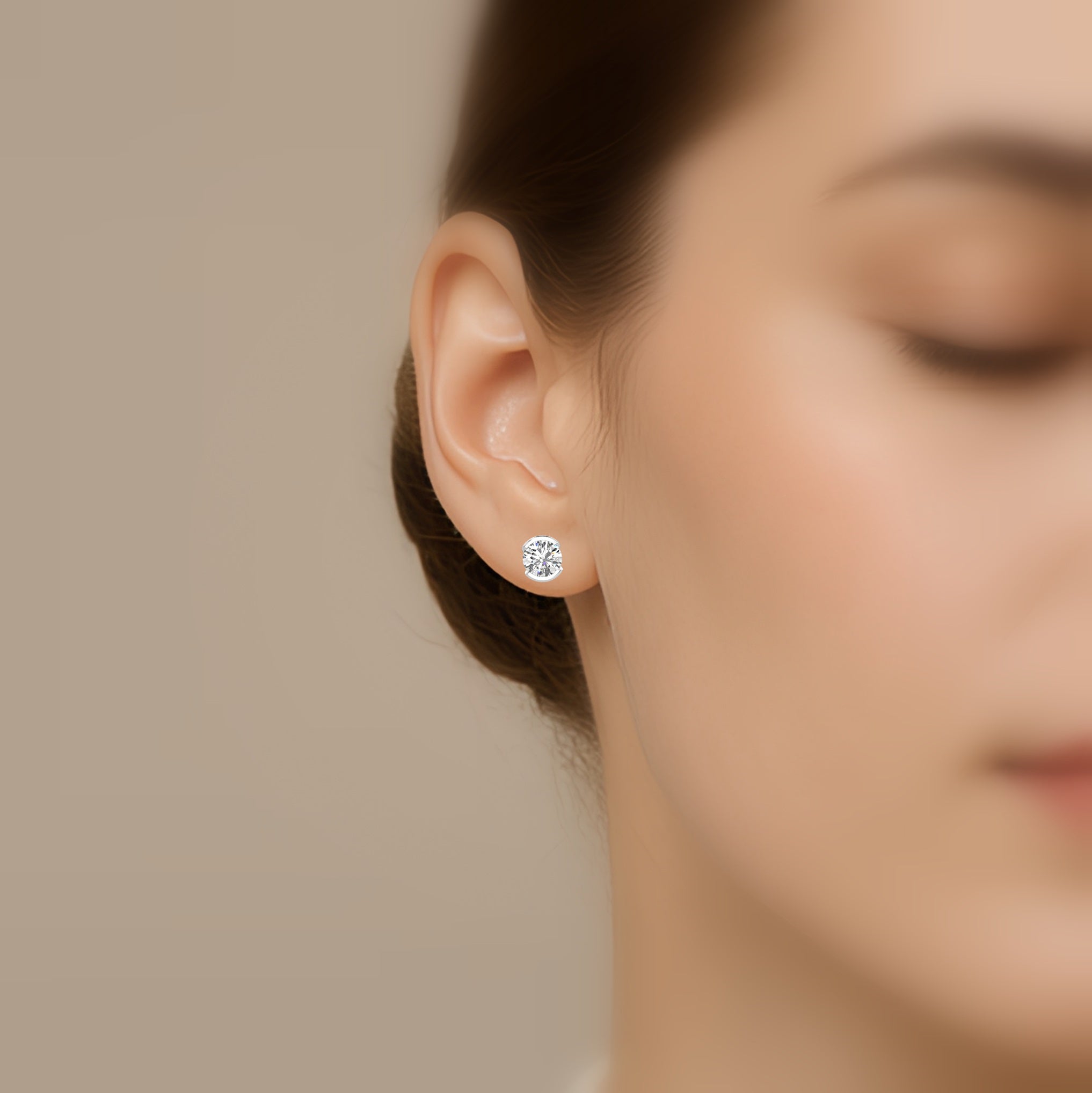 Round Lab Diamond Semi Bezel Set Stud Earrings - 1.00Ct - 2.00Ct