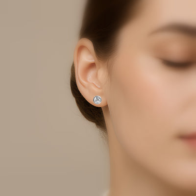 Round Lab Diamond Bezel Set Stud Earrings - 1.00Ct - 2.00Ct