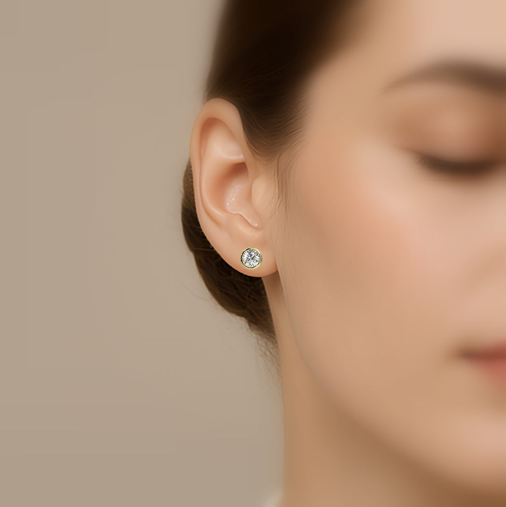 Round Lab Diamond Bezel Set Stud Earrings - 1.00Ct - 2.00Ct