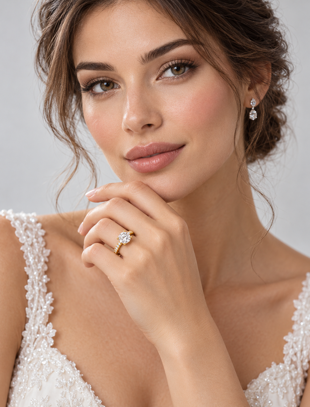 E/VS2 Lab Grown IGI Certified The Classic Round Brilliant Diamond Proposal Pave Set Ring 18k Yellow Gold