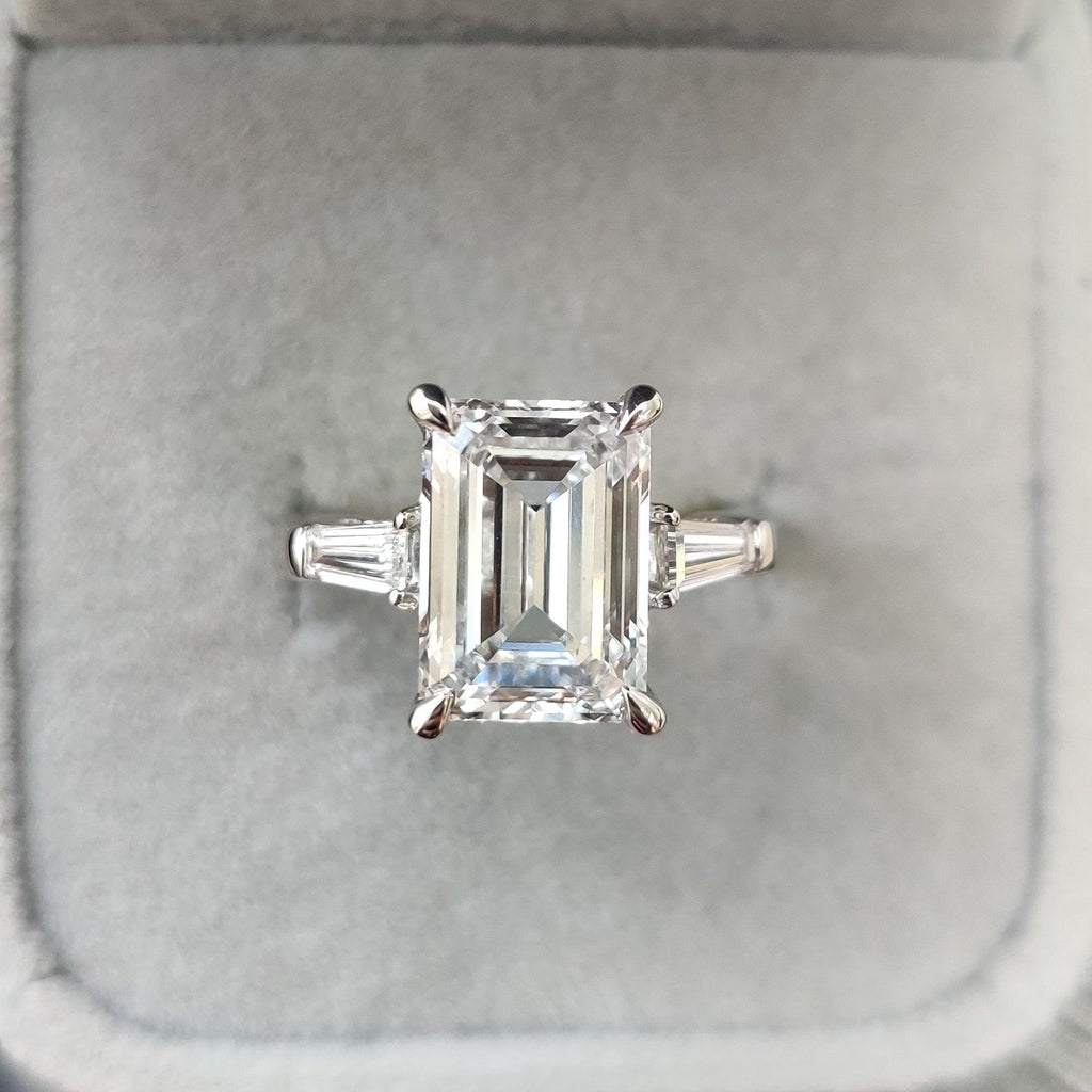 7.00Ct Emerald & Side Lab Diamond Trilogy Ring Platinum