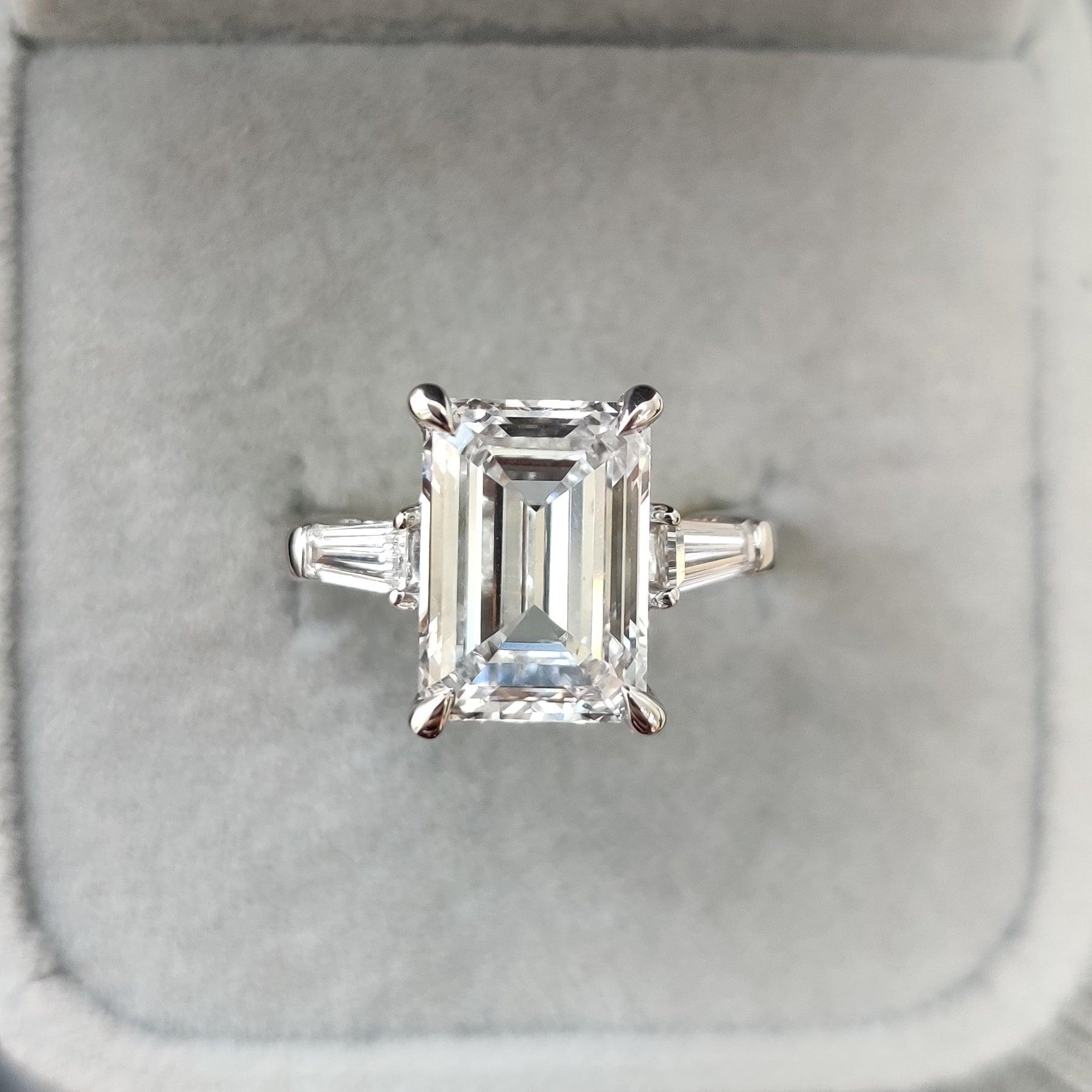 7.00Ct Emerald & Side Lab Diamond Trilogy Ring Platinum