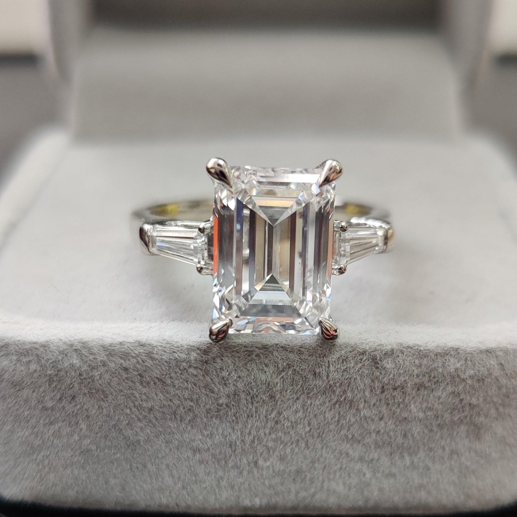7.00Ct Emerald & Side Lab Diamond Trilogy Ring Platinum