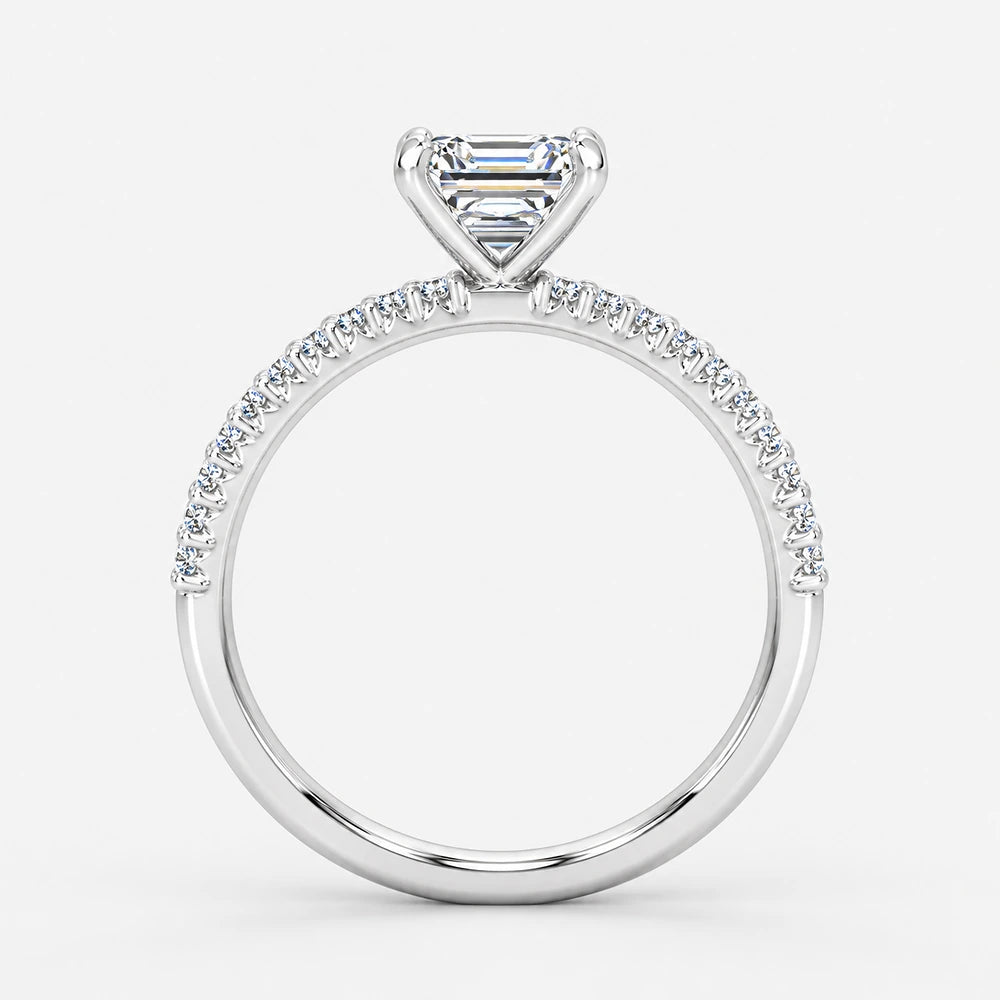 IGI Certified Lab Grown Asscher & Round Brilliant Cut Diamond Claw & Pave Set Engagement Ring in Gold & Platinum – 1–4Ct