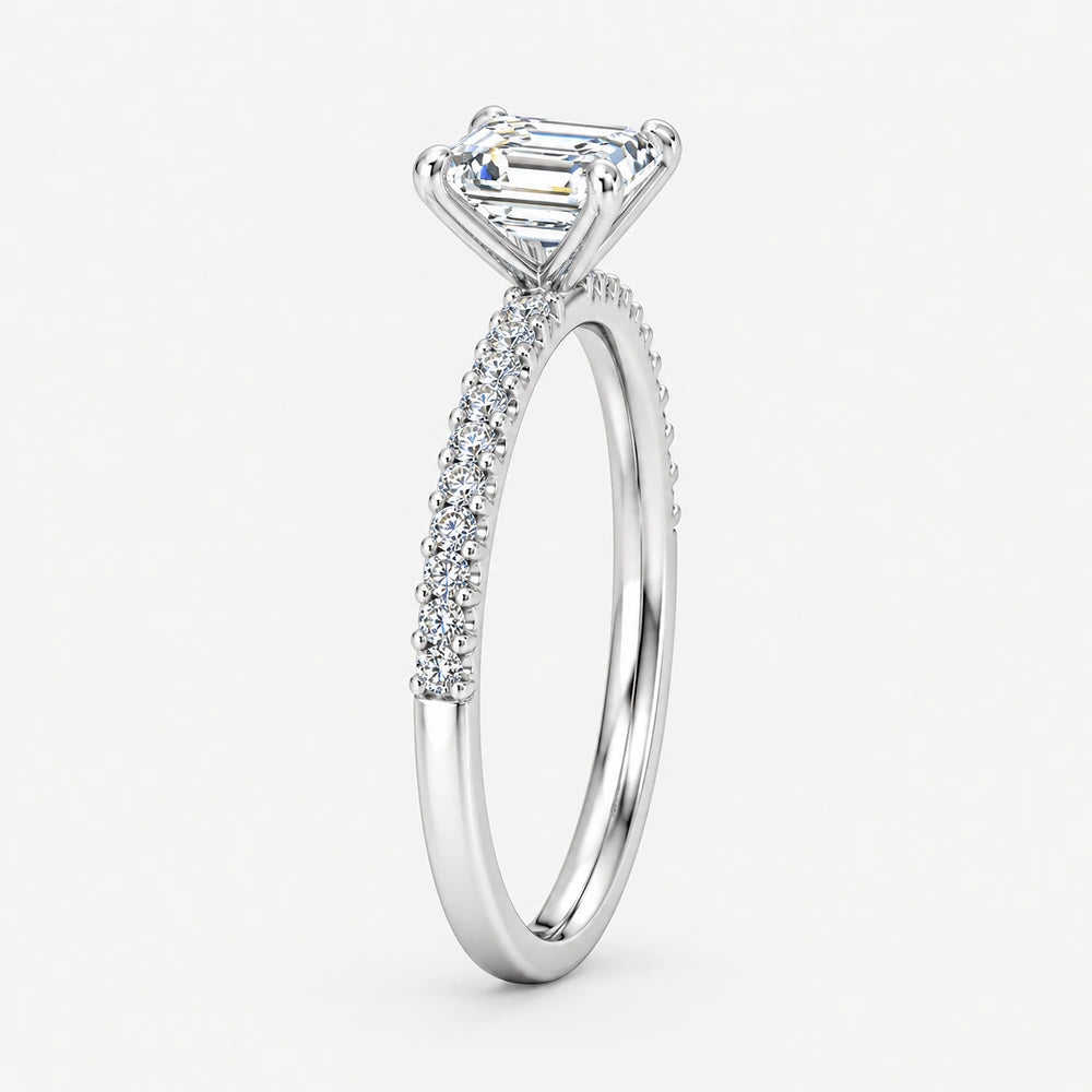 IGI Certified Lab Grown Asscher & Round Brilliant Cut Diamond Claw & Pave Set Engagement Ring in Gold & Platinum – 1–4Ct