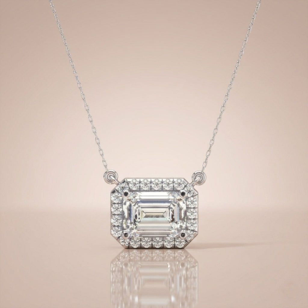 F/VVS 2.25Ct Emerald Diamond Halo Pendant Necklace for Women