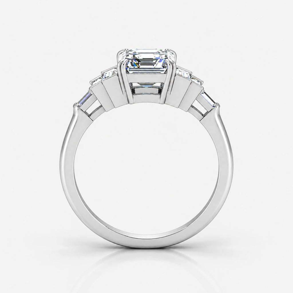 IGI Certified Lab-Grown Asscher-Cut Five-Stone Diamond Engagement Ring with Tapered Baguette Shoulders in Gold & Platinum