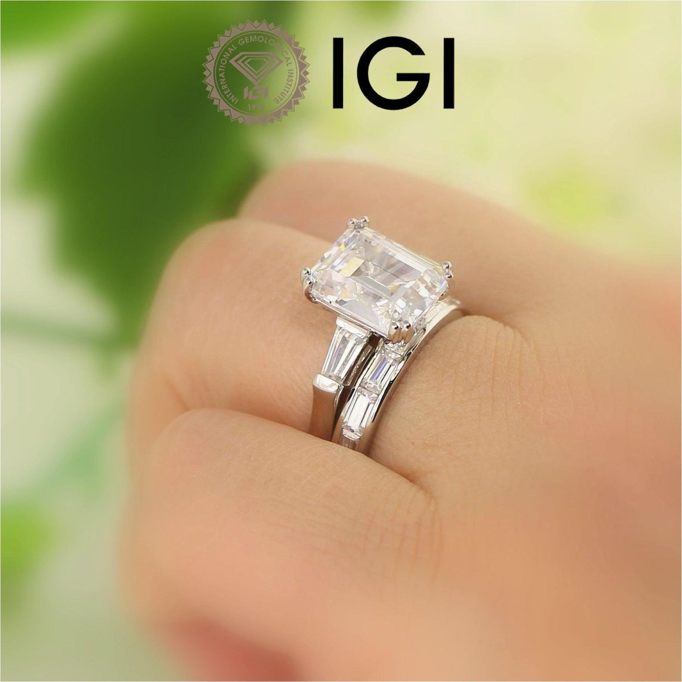 IGI Certified Lab Grown Emerald & Diamond Trilogy Ring with Band in Platinum - 6.00 Carat