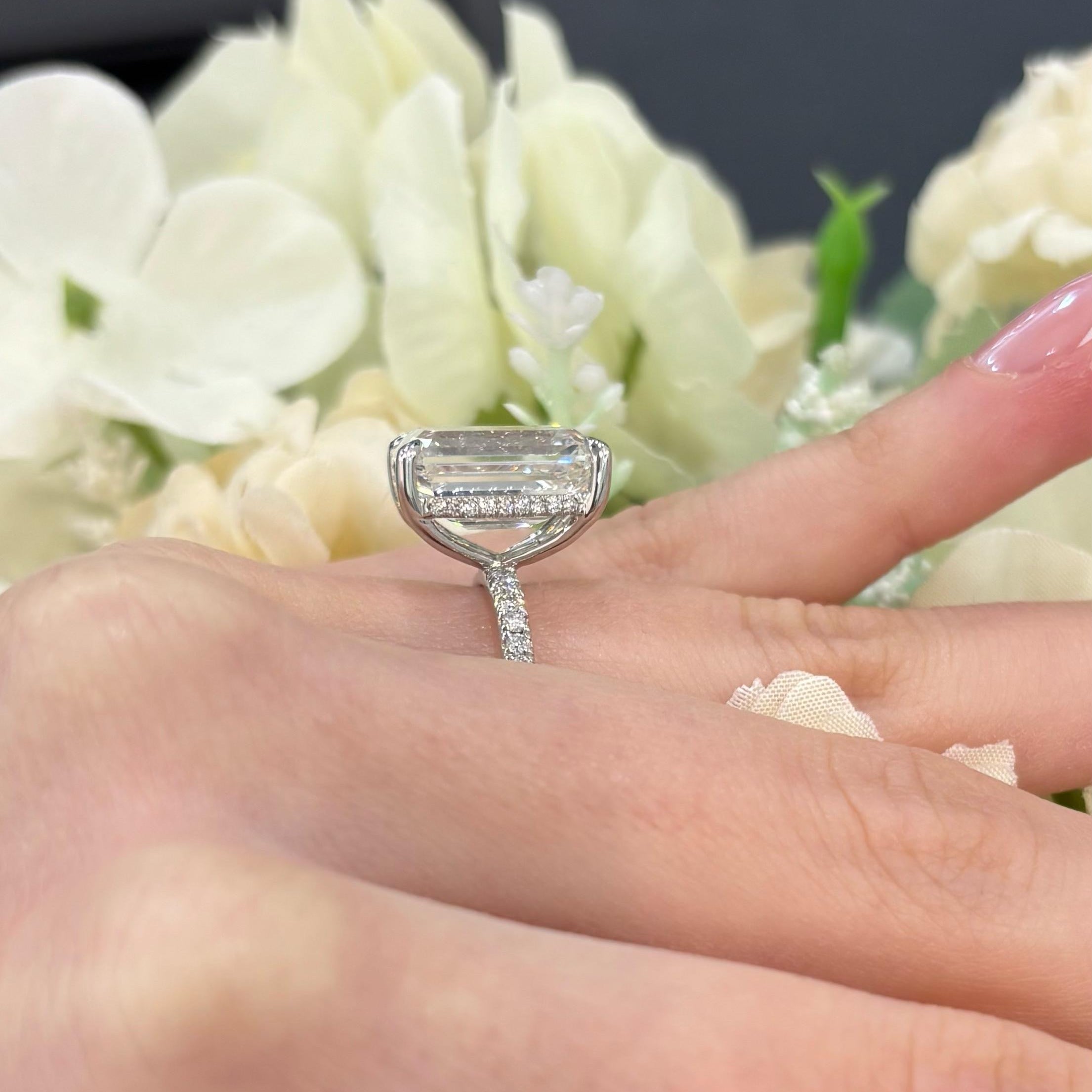 IGI Certified 9.06CT Emerald Diamond Hidden Halo Engagement Ring In Platinum