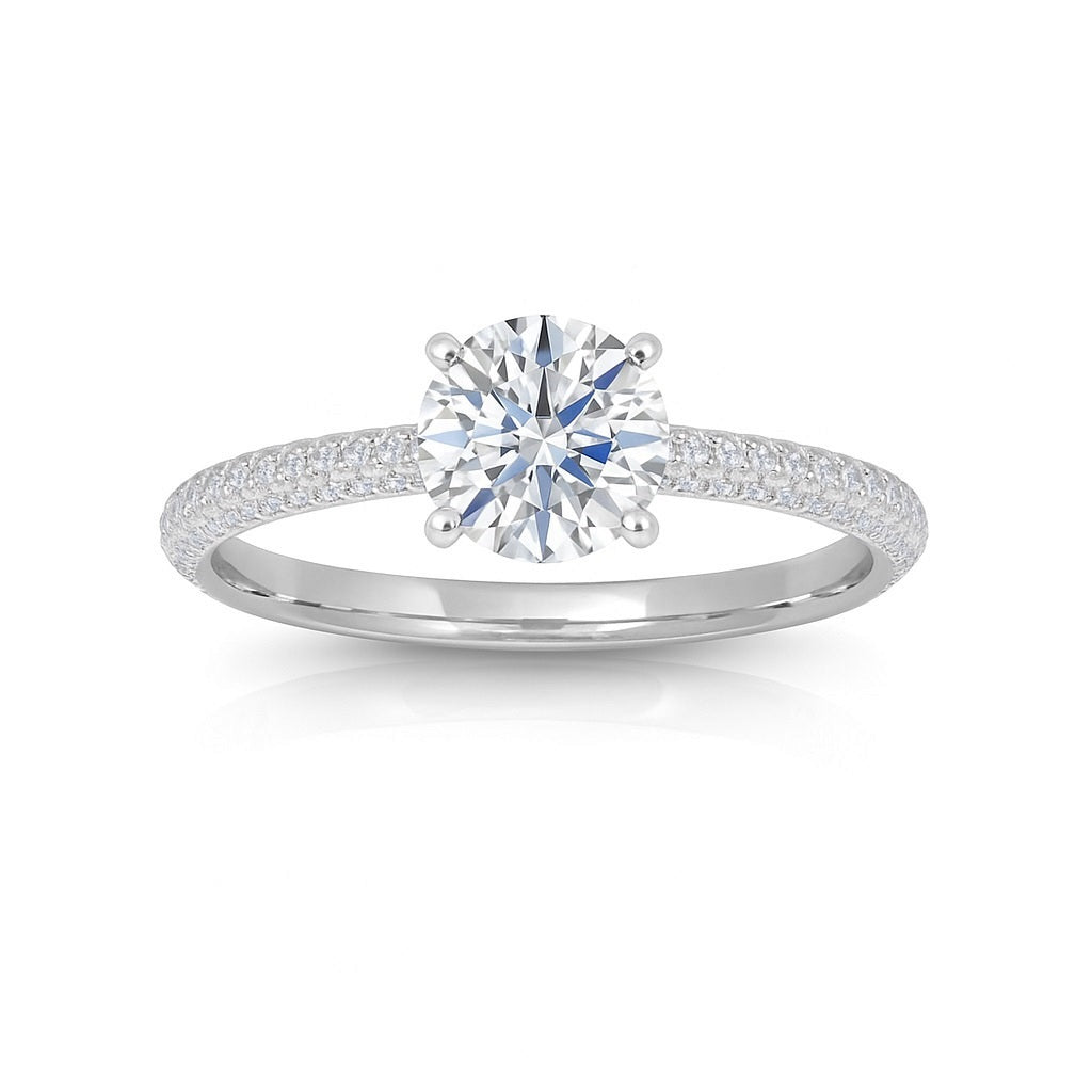 2.00CT IGI Certified Lab Grown Round Diamond Engagement Ring with Side Stones in Platinum (3 Row Pave Set)
