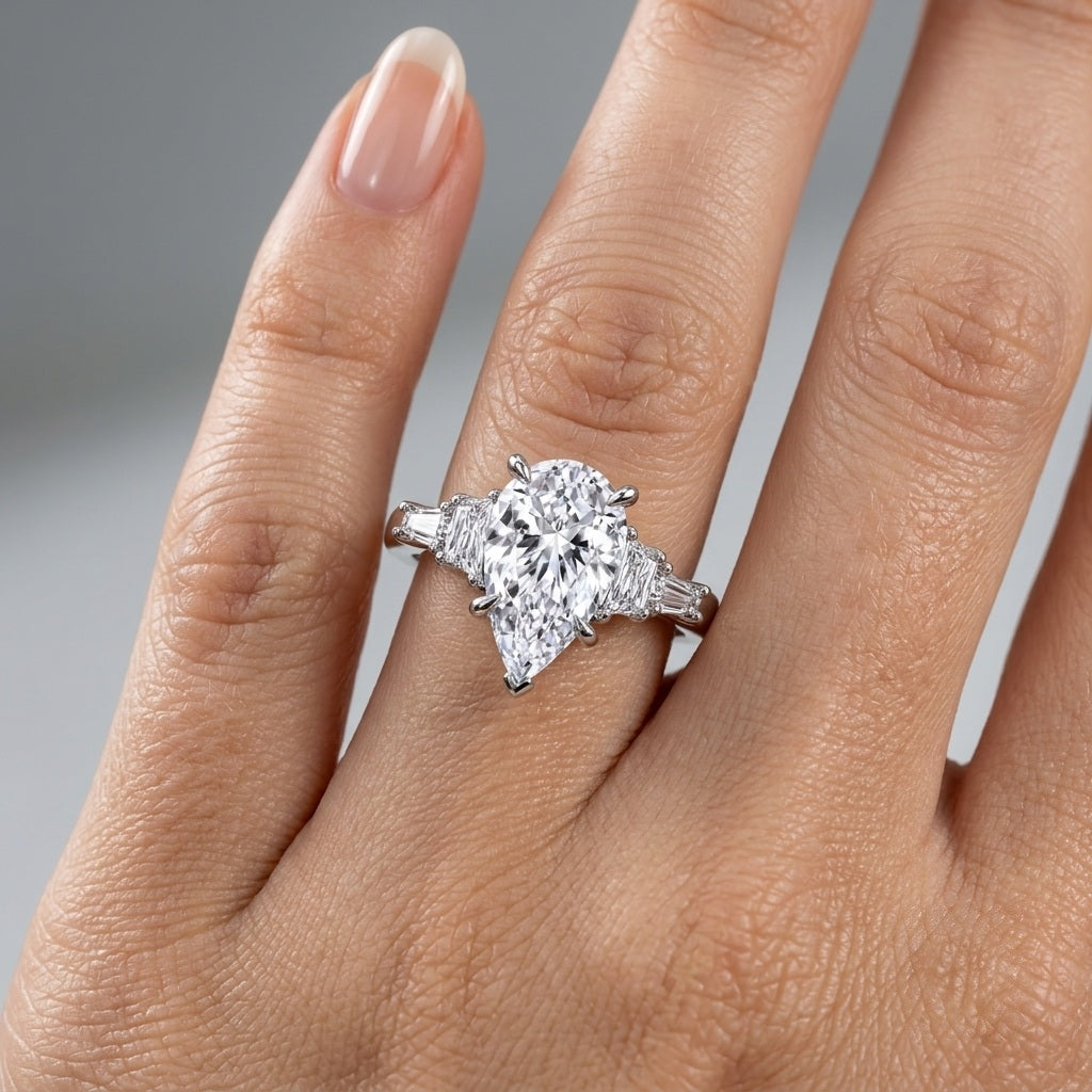 IGI Certified D/VS 3.00 Carat Pear Cut Lab Diamond Engagement Ring 950 Platinum