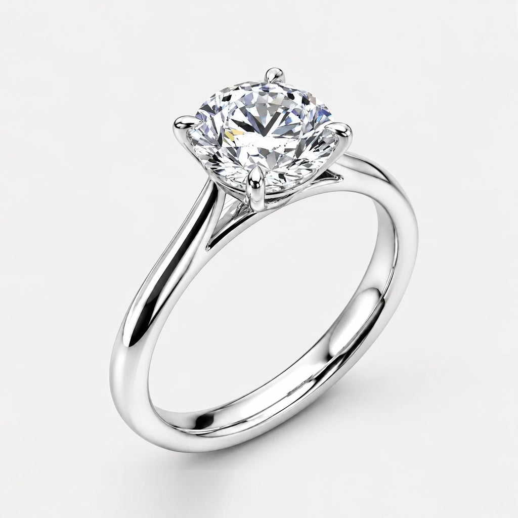 Round Diamond Four Claw Solitaire Engagement Ring Lab Grown in Gold & Platinum