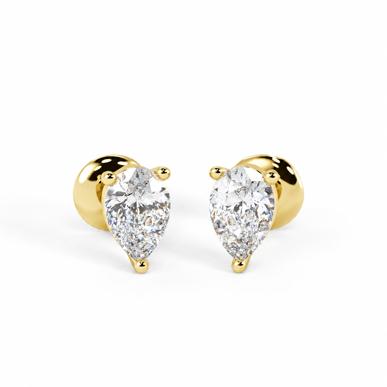 GIA Certified 100% Natural Pear Shape Diamond 18k Yellow Gold Stud Earrings 1.00Ct