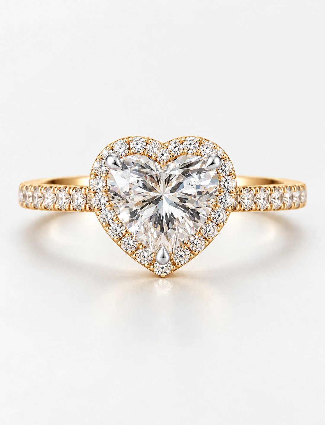 IGI Certified Lab Grown Majestic Heart Infinite Love Halo Pavé Diamond Engagement Ring in Gold & Platinum
