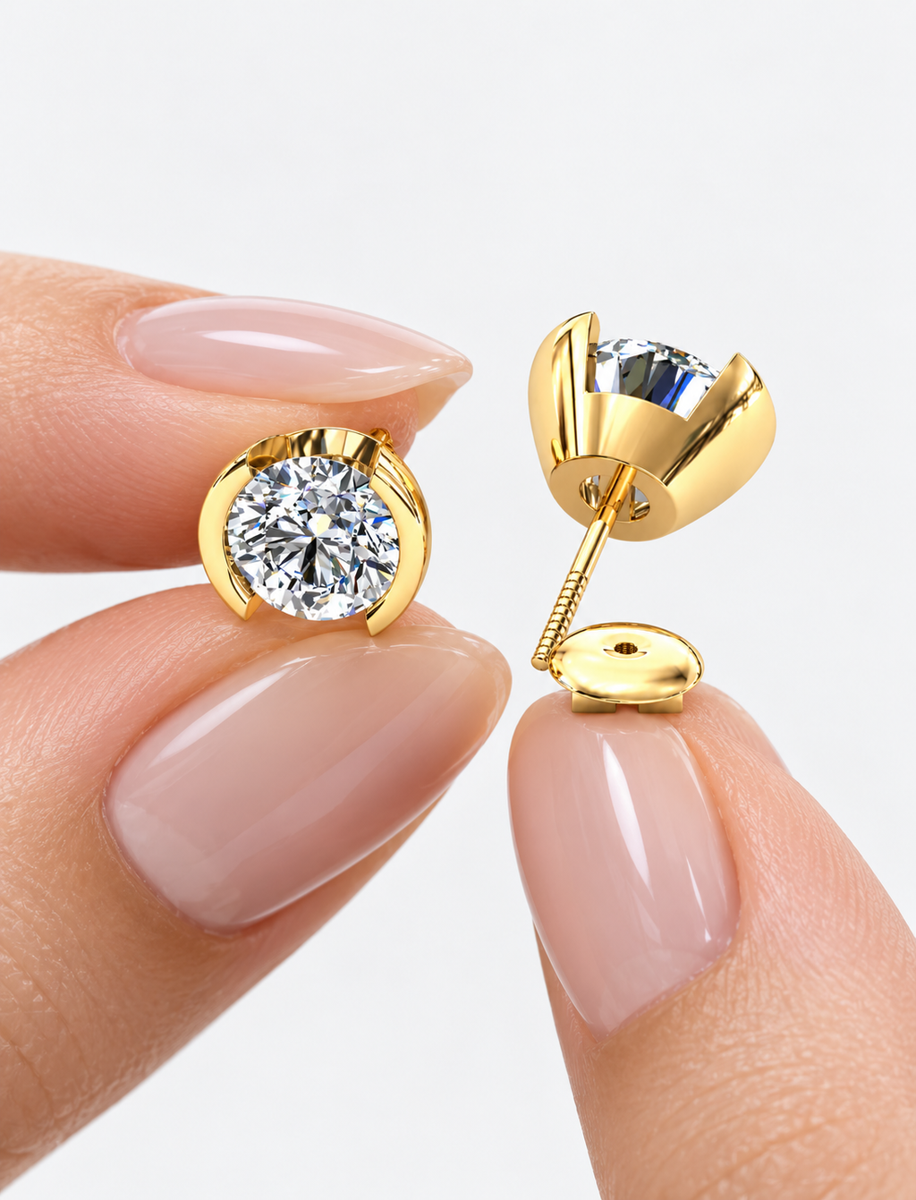 Certified D/VS 2.00Ct Round Diamond Stud Earrings in 18k Gold / Platinum