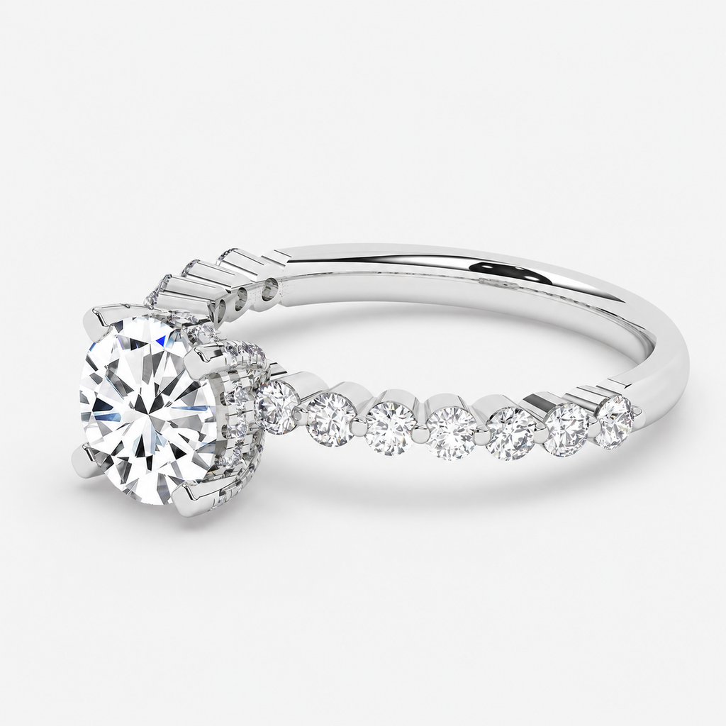 Round Diamond Engagement Ring Platinum Labgrown 2.10 Ct Solitaire with side Diamond