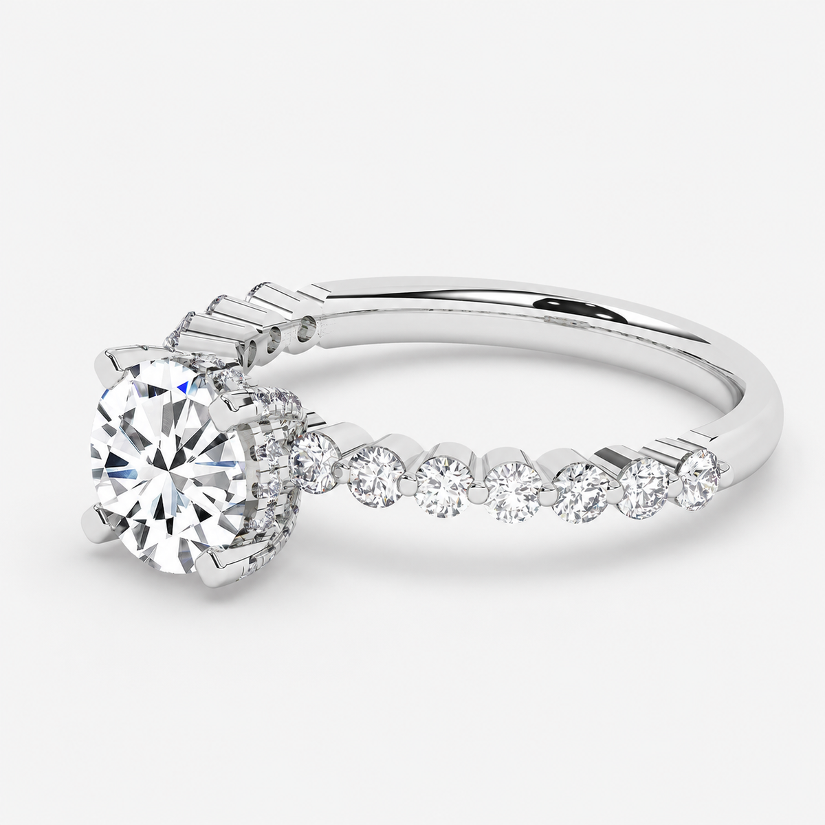 Round Diamond Engagement Ring Platinum Labgrown 2.10 Ct Solitaire with side Diamond