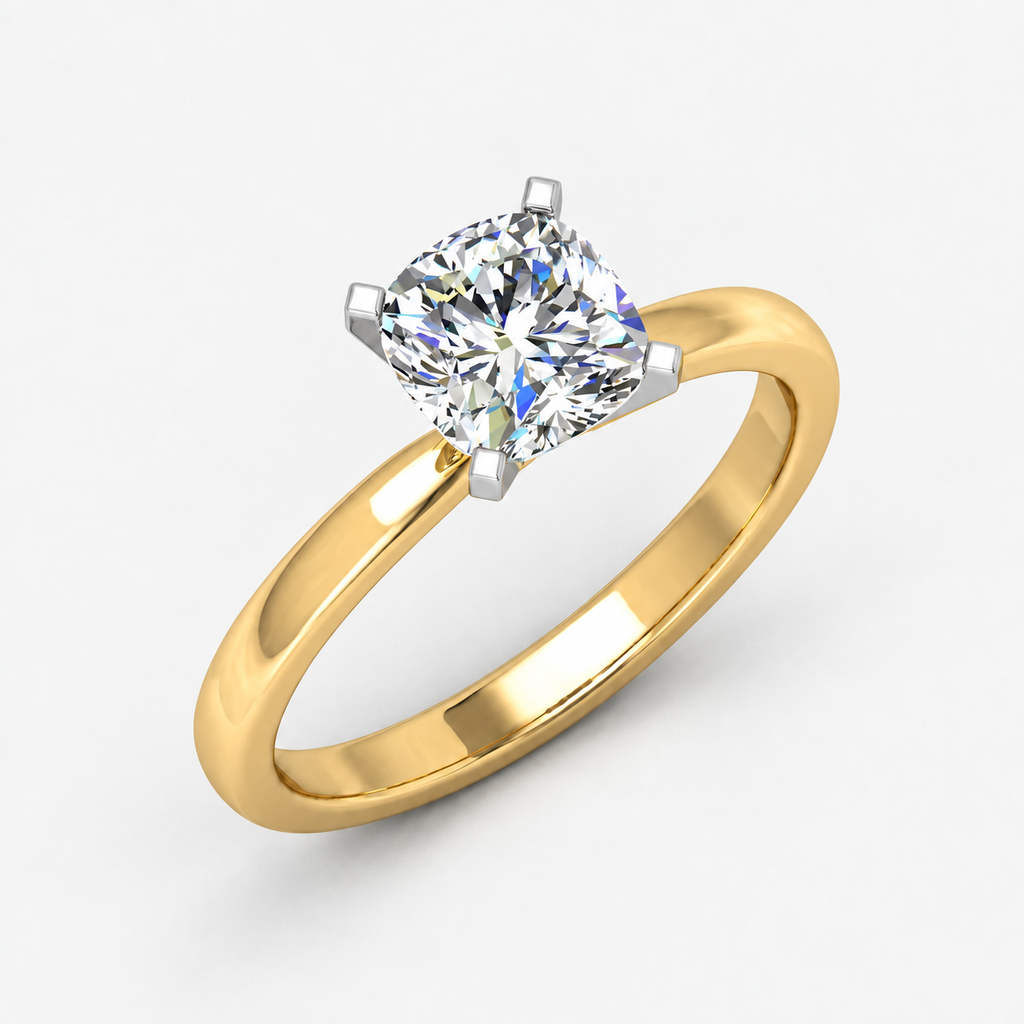 IGI Certified Classic Cushion Diamond Solitaire Engagement Ring in Gold & Platinum