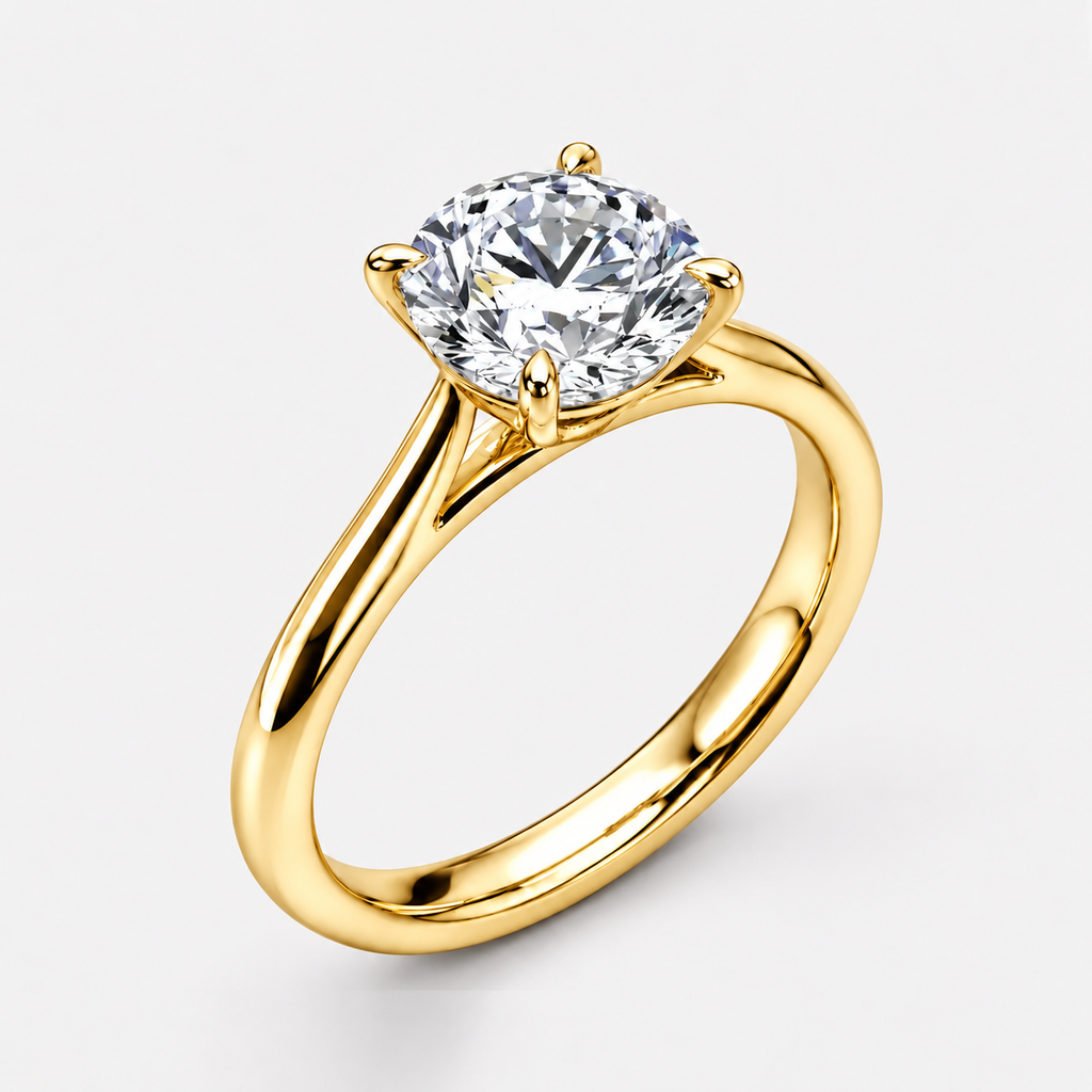 Round Diamond Four Claw Solitaire Engagement Ring Lab Grown in Gold & Platinum