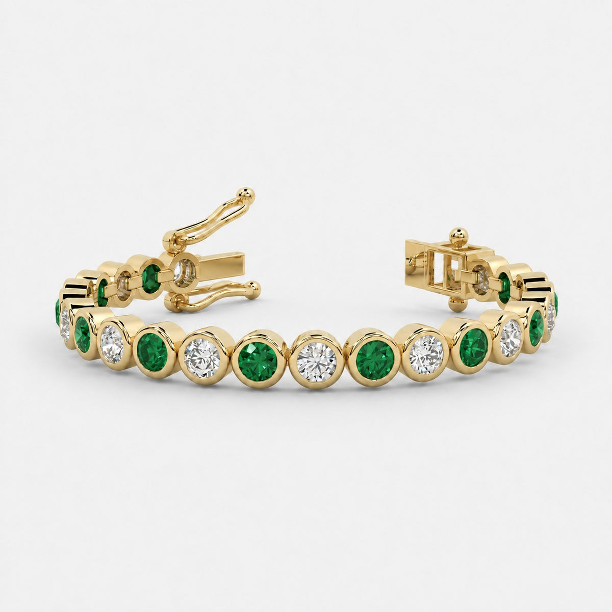 6.00ct Emerald Aquamarine & Diamond Tennis Bracelet - 9k Yellow Gold