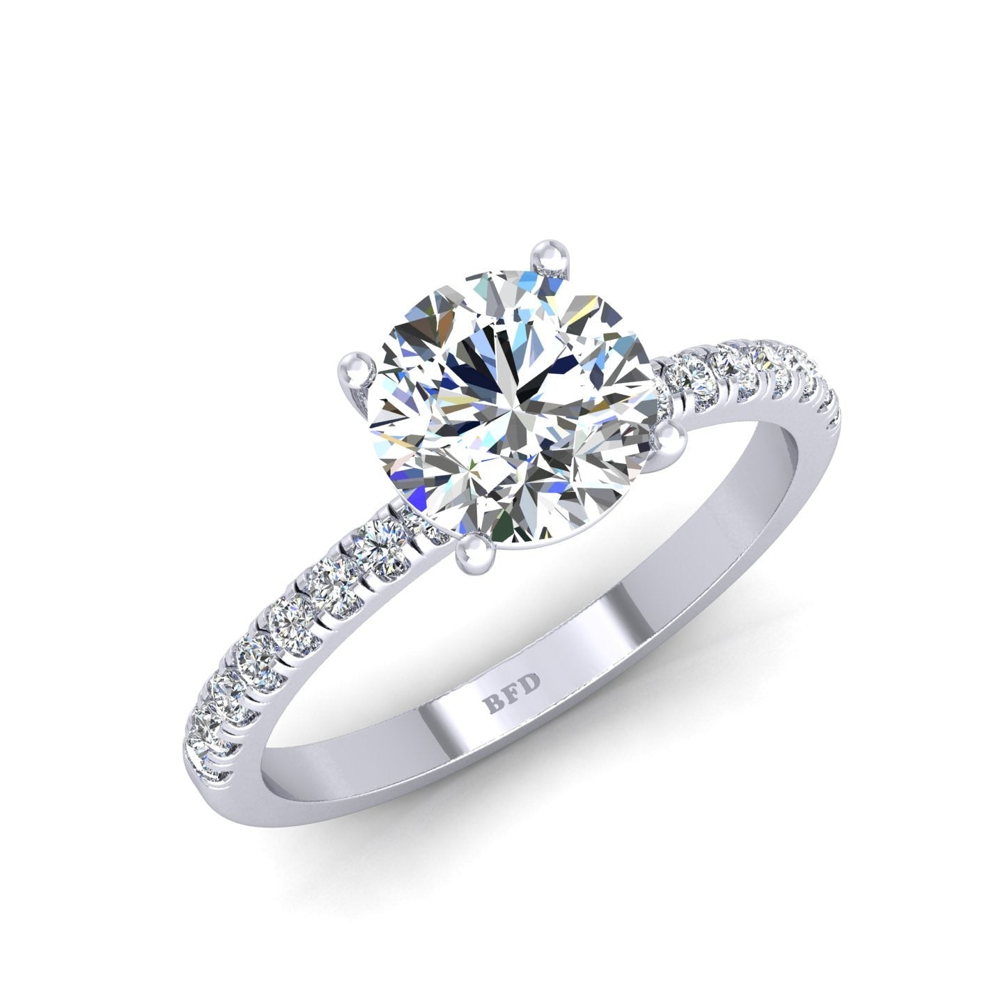 GIA Certified 1.25ct G/VS Natural Round with Side Diamond Engagement Ring In 18k Gold
