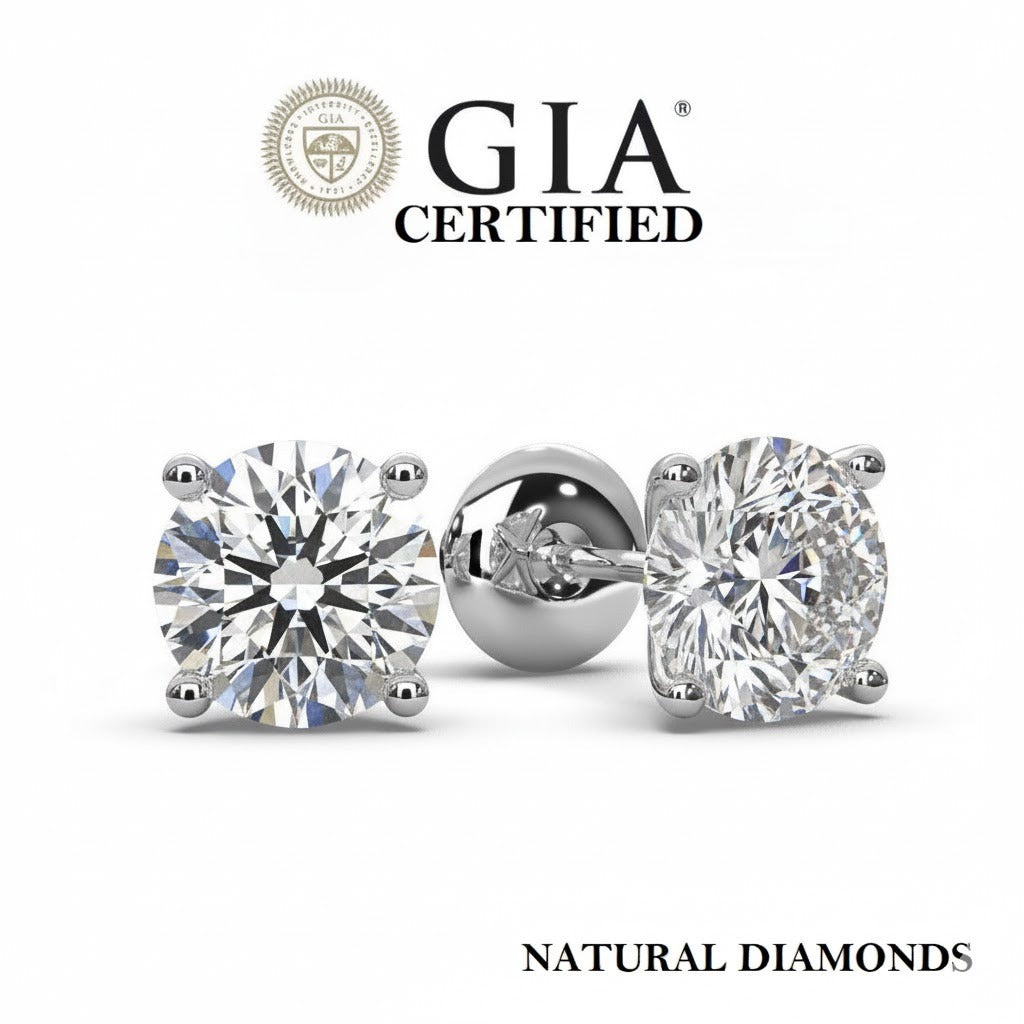 1 carat natural round diamond stud earrings platinum GIA certified VS quality