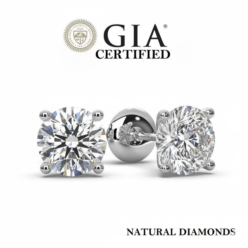 1 carat natural round diamond stud earrings platinum GIA certified VS quality