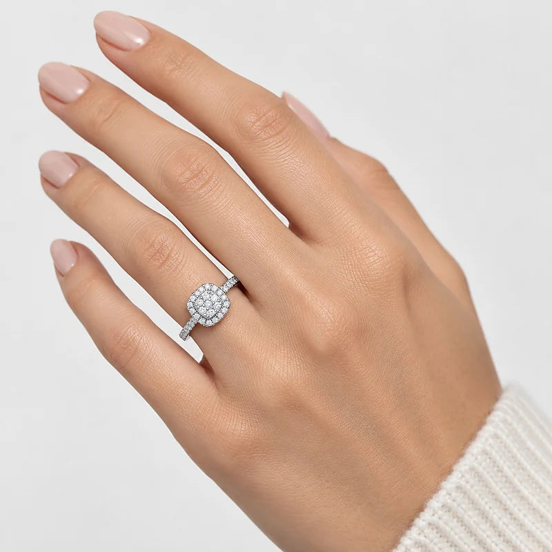 IGI Certified Lab Grown Round Diamond Halo Pavé Engagement Ring in Gold & Platinum