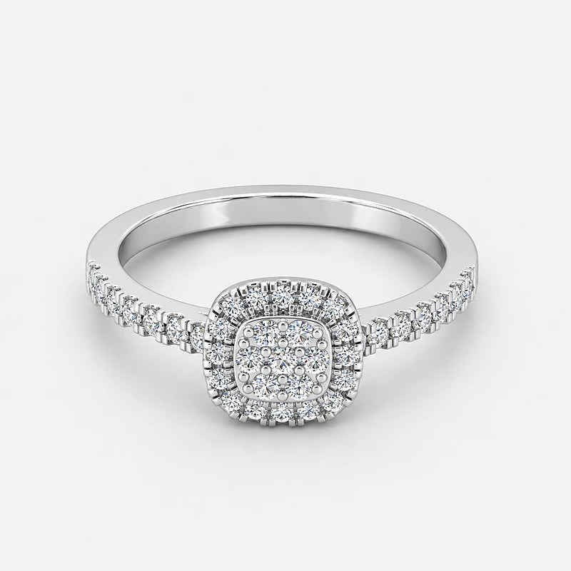IGI Certified Lab Grown Round Diamond Halo Pavé Engagement Ring in Gold & Platinum