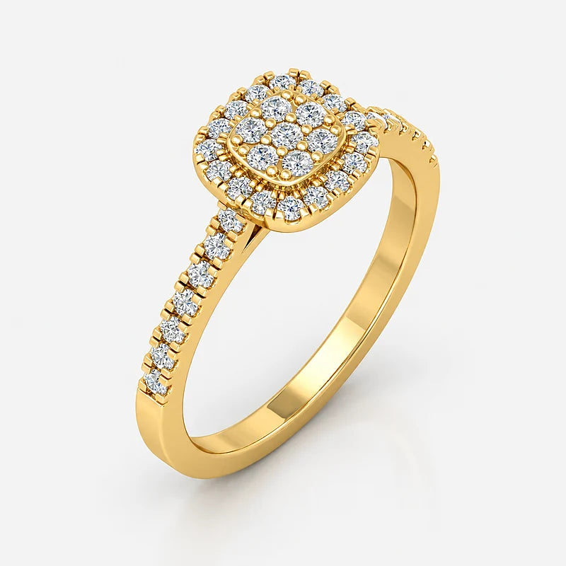 IGI Certified Lab Grown Round Diamond Halo Pavé Engagement Ring in Gold & Platinum