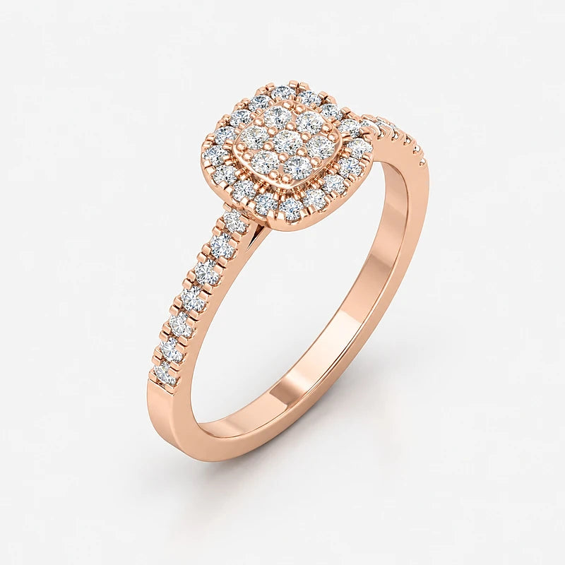 IGI Certified Lab Grown Round Diamond Halo Pavé Engagement Ring in Gold & Platinum