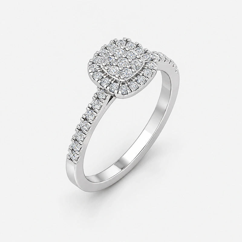 IGI Certified Lab Grown Round Diamond Halo Pavé Engagement Ring in Gold & Platinum