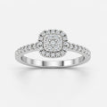 IGI Certified Lab Grown Round Diamond Halo Pavé Engagement Ring in Gold & Platinum
