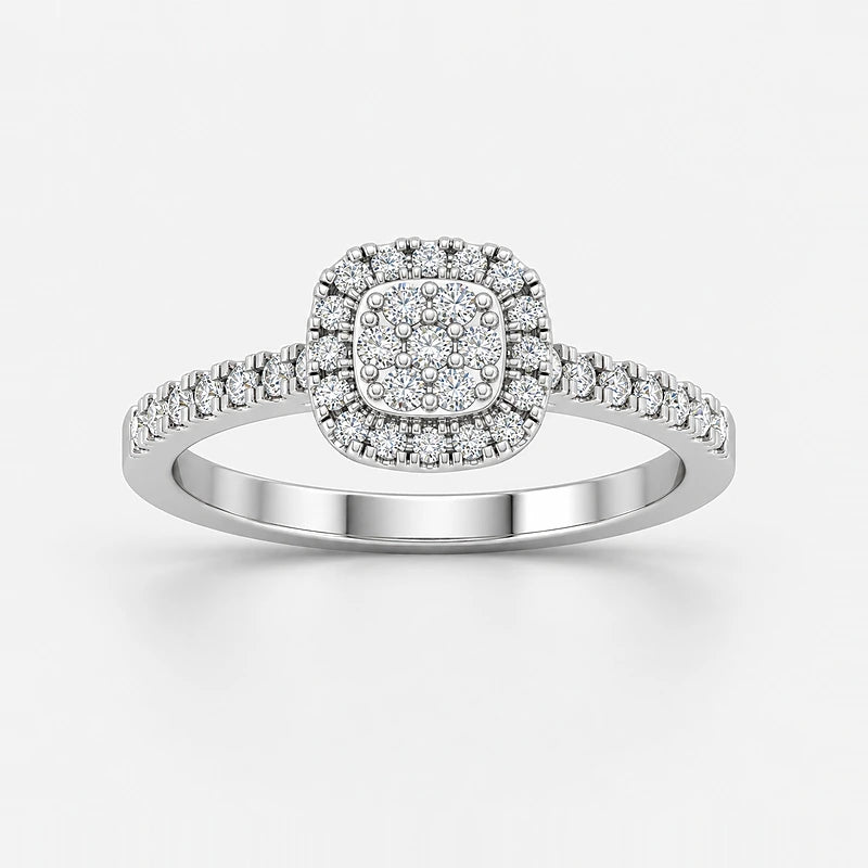 IGI Certified Lab Grown Round Diamond Halo Pavé Engagement Ring in Gold & Platinum