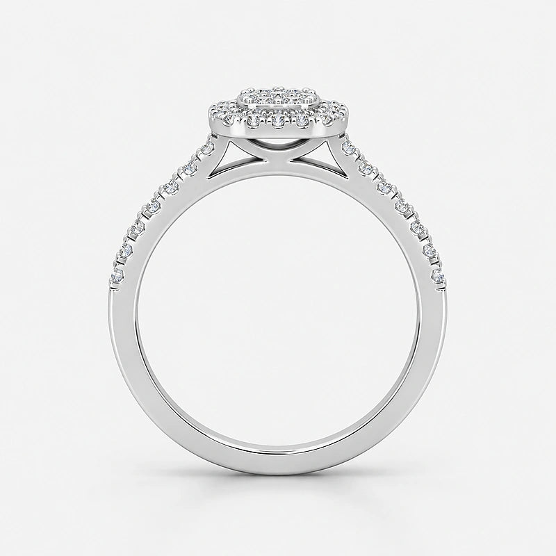 IGI Certified Lab Grown Round Diamond Halo Pavé Engagement Ring in Gold & Platinum