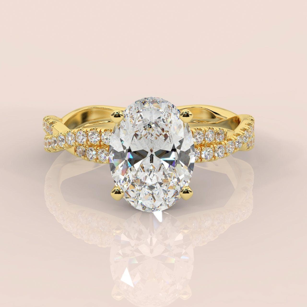 IGI Certified 2.50Ct Oval Diamond Lab Grown Petite Twisted Vine Nature Inspired Diamond Engagement Ring